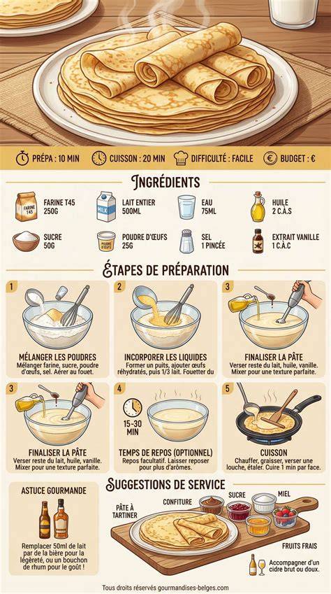 illustration décomposition pâte crêpes et étapes