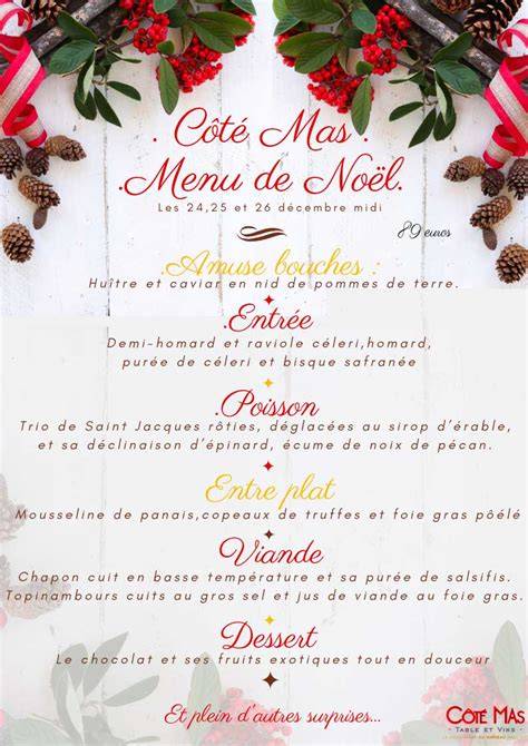Menu de Noël gastronomique avec produits locaux