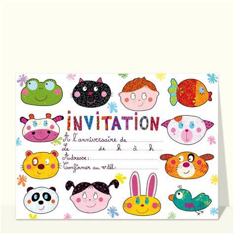 Carte d'invitation enfant multicolore et festive