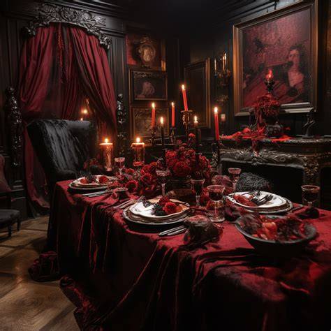 table décor halloween vampire noir rouge