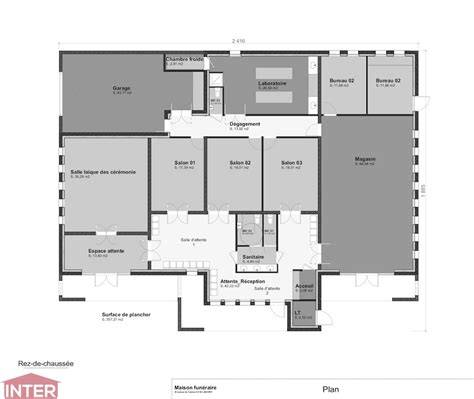 Plan des espaces du crématorium et des salles