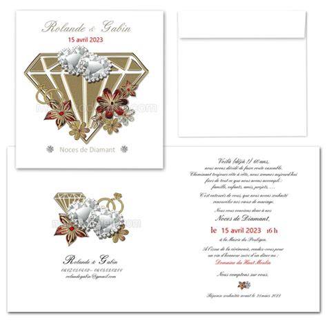 Carte d'invitation noces de diamant motif diamant photo