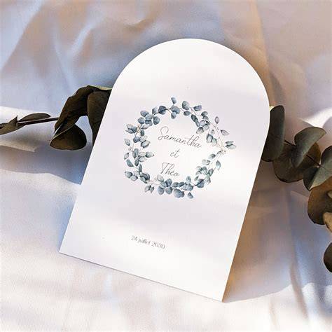 Faire-part eucalyptus mariage illustration aquarelle et arche