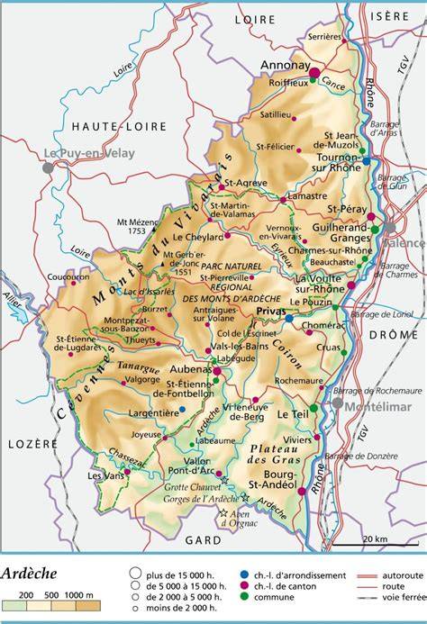 carte geographique des gorges Ardèche
