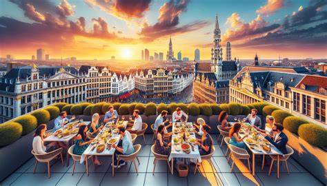 Vue panoramique rooftop Bruxelles coucher de soleil