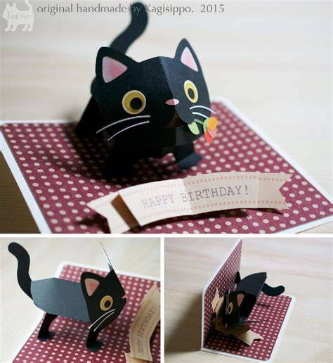 Exemple de pop-up cat card avec tissu et décorations