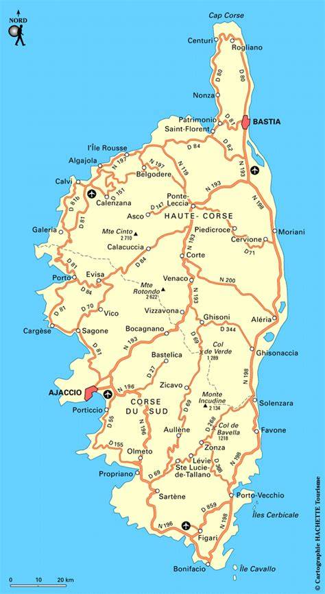 Carte de Corse et villes mentionnées