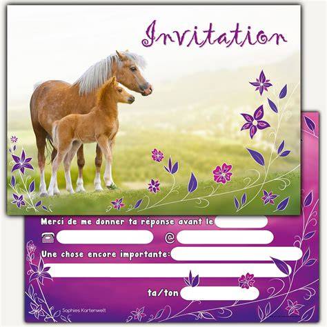 Carte invitation poney personnalisée exemple