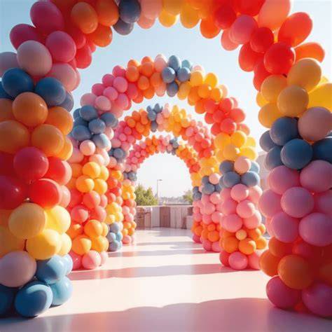 Arche de ballons et guirlandes colorées