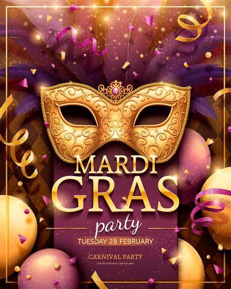 affiche Mardi Gras masque confettis