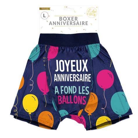 Boxer anniversaire bleu marine ballons colorés