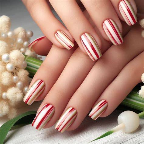 idées de manucure festive rouge et blanc