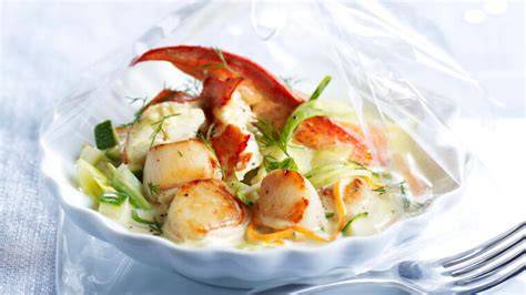 Homard et Saint-Jacques en papillote