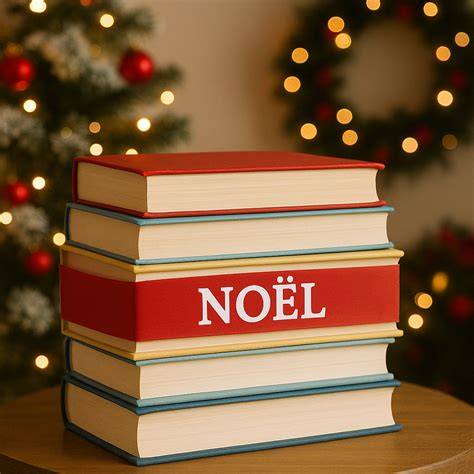 Livres originaux sous un sapin de Noël