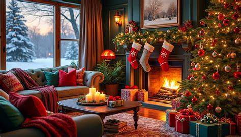 Salon familial décoré pour Noël
