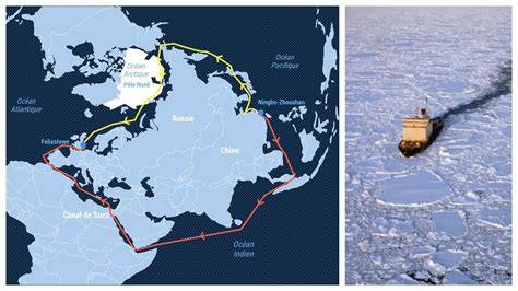 Trajectoire maritime sur une carte vers la banquise