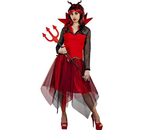 Femme en costume de Lucifer rouge et noir