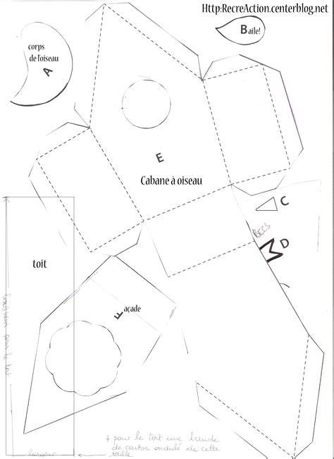 Gabarit cabane oiseaux carton à imprimer