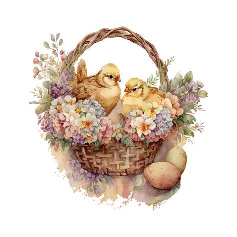 Poussin dans panier de Pâques