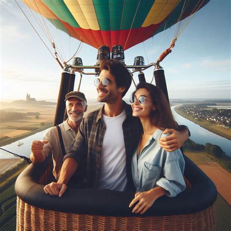 Couple en montgolfière au-dessus châteaux