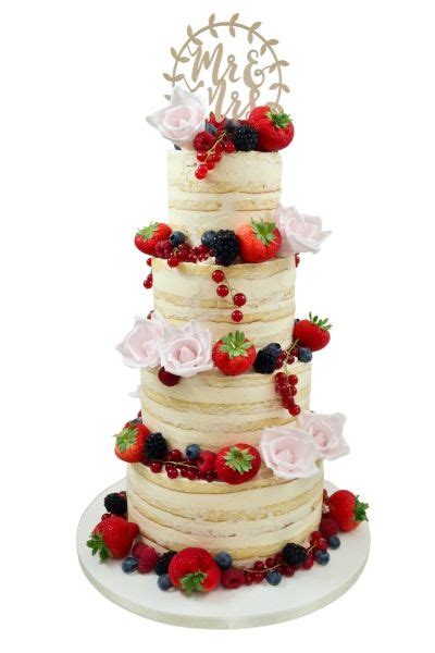 Pièce montée naked cake fleurs fruits rouges