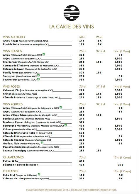 carte des vins et tables élégantes