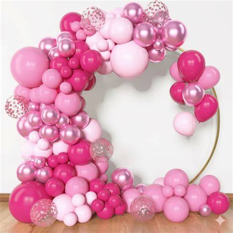 arche de ballons fuchsia parme blanc