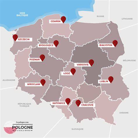 Carte des villes et sites paschaux en Pologne