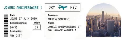 Bon cadeau personnalisé style billet avion