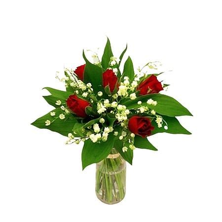 Bouquet de roses rouges et muguet