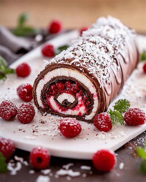 Bûche chocolat coco framboises