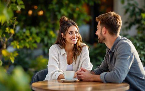 Couple discutant calmement au restaurant