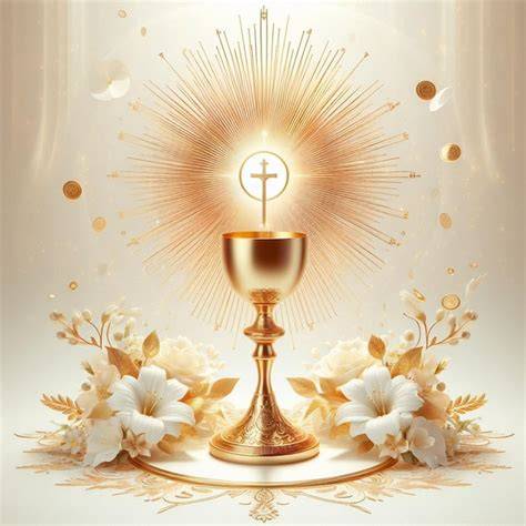 fond communion croix calice fleurs blanches