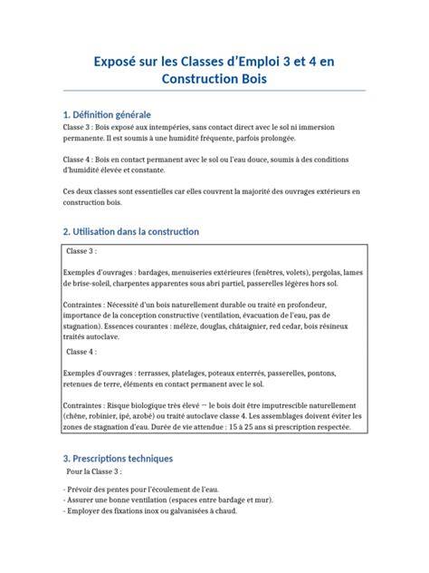 Comparaison classes emploi bois 3 4