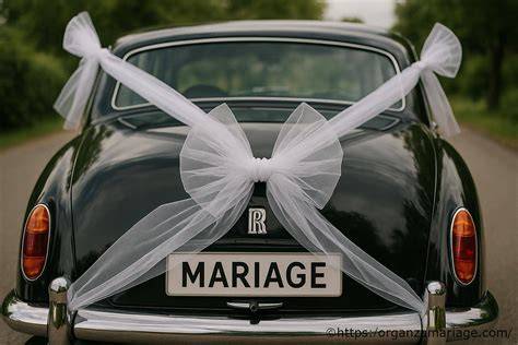 illustration decorations voiture mariage tulle et nœuds