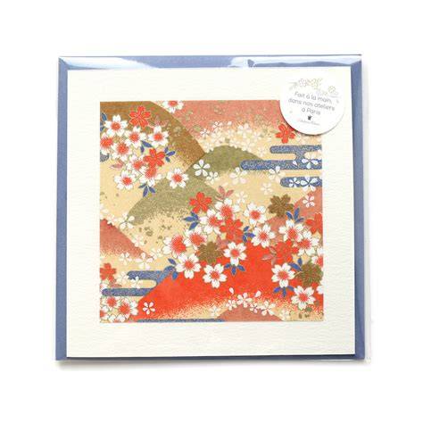 Carte carrée papier cadeau ruban fleurs