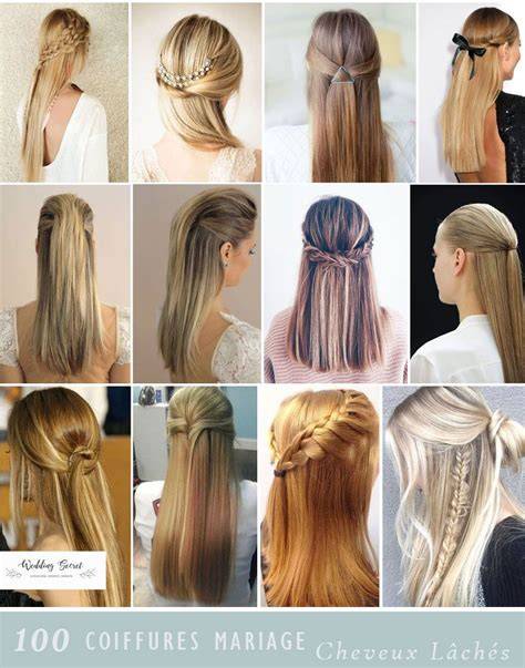 mariée cheveux longs lisses raie milieu