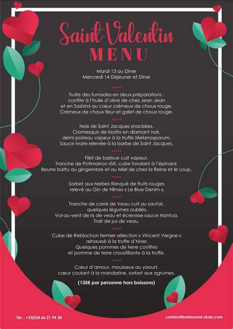 carte de menus Saint-Valentin sud-ouest