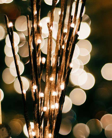 Branche décorative avec guirlande lumineuse