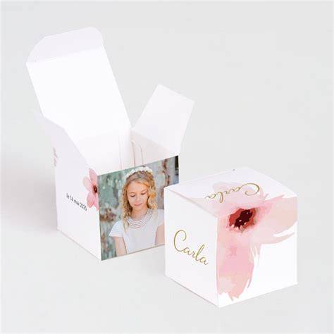 Boîte communion fille motif floral aquarelle