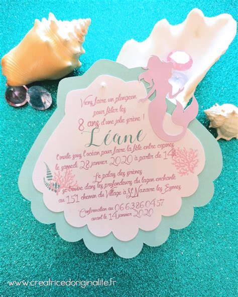 Invitation coquillage sirène à imprimer