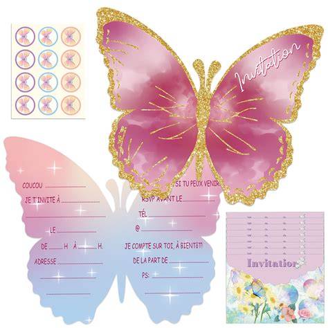 Invitation anniversaire enfant papillon coloré