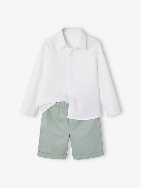 Ensemble garçon chemise bermuda vert sauge