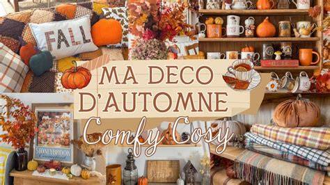 Salon automnal guirlande canapé plaid citrouilles