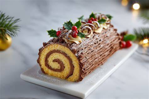 Tranche de bûche de Noël au chocolat