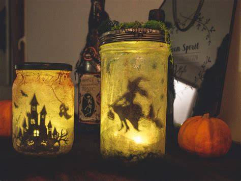Lanternes Halloween bocaux en verre
