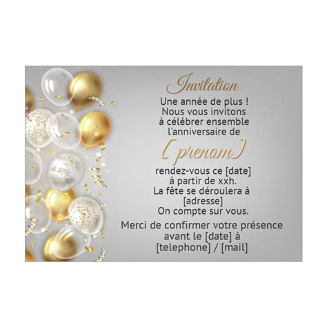 Invitation anniversaire belge avec finition dorée