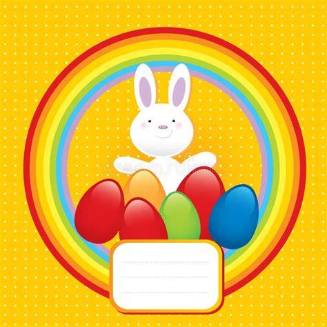 Lapin joyeux œufs colorés arc-en-ciel