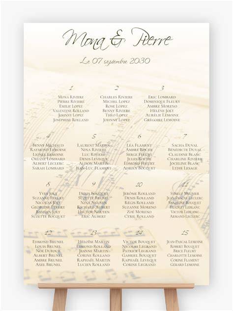 table de mariage instruments musique marque-places
