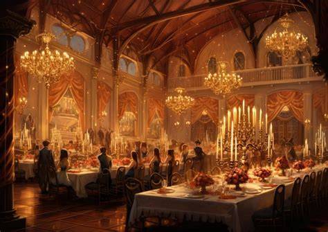 Grande salle cévenole décorée pour une fête